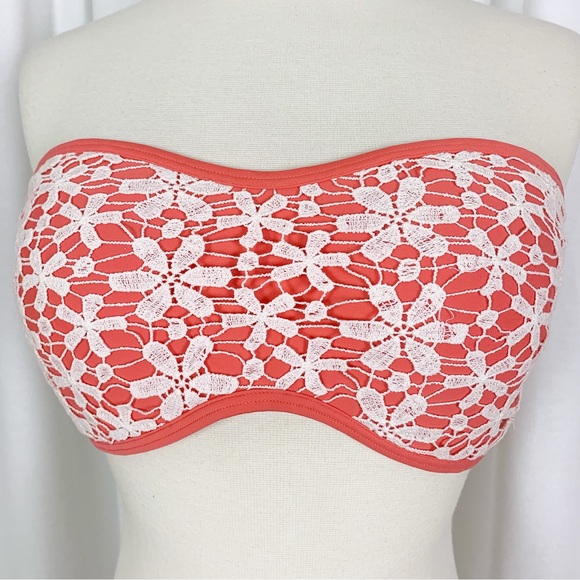 SOLD—Aerie Coral Floral Crochet Bandeau Bikini Top - Picture 2 of 5